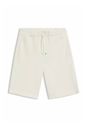 Kremfarvede casual shorts med elastisk talje og snøre, med sidelommer og et syet logo på højre hofte.