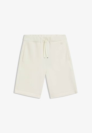 Kremfarvede casual shorts med elastisk talje og snøre, med sidelommer og et syet logo på højre hofte.