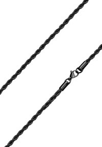 Sort snoet kædetræs-krave med en lobster clasp, der har et slankt design og en glat overflade, cirka 2mm i tykkelse.