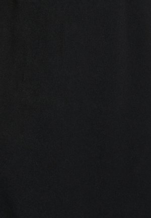 Črna, mehka tkanina z gladko teksturo in enotno površino. Brez vidnih vzorcev ali okraskov.