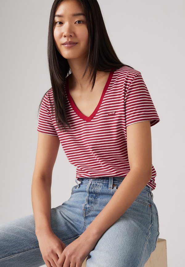 THE PERFECT TEE V-NECK - Basic T-shirt - indigo stripe scarlet smile