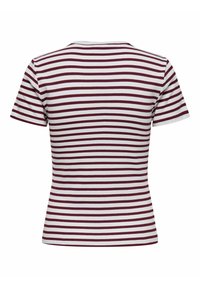 Gestreept fitted T-shirt met korte mouwen, featuring horizontale bordeauxrode en witte strepen, ribbelstructuur en een ronde hals.