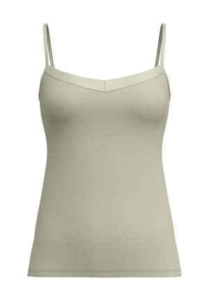 Light green fitted camisole with thin adjustable straps and a subtle V-shaped neckline detail.