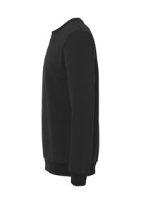 Zwarte crewneck sweatshirt met lange mouwen, ribgebreide boorden en zoom. Gladde textuur, klassieke pasvorm, minimalistisch ontwerp zonder zichtbare logo's.