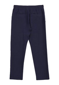 Navyblaue Jogginghose aus weichem Stoff, mit einem elastischen Bund, zwei Gesäßtaschen und einem geraden Bein. 