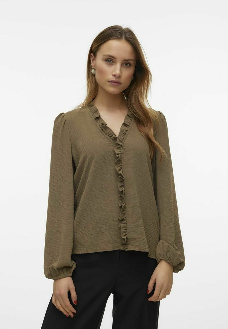 Vero Moda ALVA EMS LS V-NECK GA - Camicetta - capers