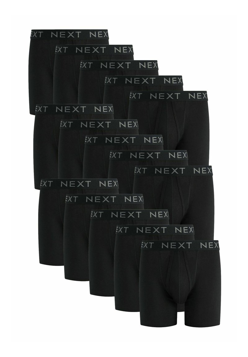 Schwarze Boxer-Shorts aus Baumwollmischung mit einem weichen elastischen Bund, der mit wiederholtem "NEXT"-Logo in Grau versehen ist. Set aus zehn Stück.