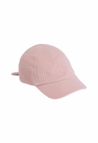 Helles pinkes Cap aus strukturiertem Stoff, nahtloser runder Krone und gebogenem Schirm; mit einem verstellbaren Riemen auf der Rückseite.