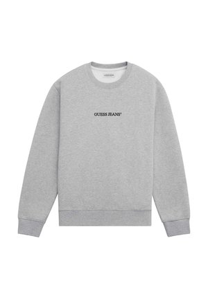 Grijze sweatshirt van een katoenmix, met een ronde halslijn en geribbelde manchetten. Zwart "GUESS JEANS" logo gedrukt op de voorkant.