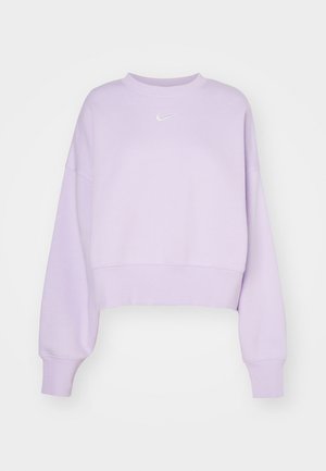 Lichtpaarse cropped sweatshirt met lange mouwen, geribbelde boorden en zoom, voorzien van een kleine witte Nike-swoosh in het midden van de borst.