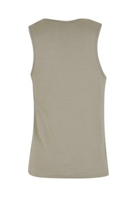 Khaki Tanktop mit einem runden Ausschnitt, ärmellosem Design und einer glatten Baumwollmischung. Verfügt über einen schlichten, ungeschmückten Rücken.