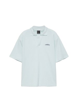 PULL&BEAR, SHORT SLEEVE WAFFLE-KNIT WITH CONTRAST EMBROIDERY - POLO SHIRT - Polo - light blue