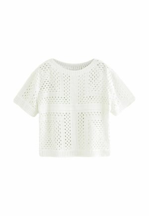 SHORT SLEEVE CROCHET CREW NECK  - T-shirts print - white ecru