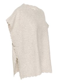 Lichtgrijze, mouwloze sweater van zacht materiaal, voorzien van een gegolfde zoom en zijslits voor extra detail en textuur.