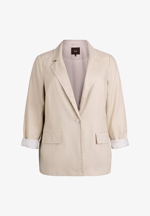 Beež ühe nupuga bleiser tikitud nöörgurgi, 3/4 varrukate mansettide ja taskutega, märgistatud Zizzi suurusega 46.