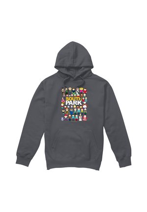 Dark gray hoodie with colorful South Park characters arranged in a grid above the bold text "SOUTH PARK" on the chest.