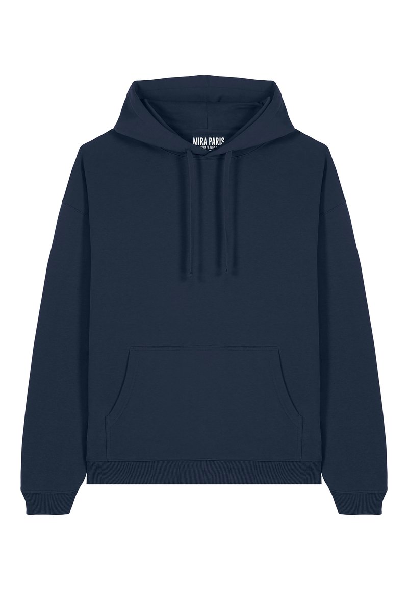 Mornarsko modra kapuca iz mešanice bombaža, z sprednjim žepom, kapuco na vrvico in rebrasto obleko ter robove. Preprost, brez okrasja dizajn.