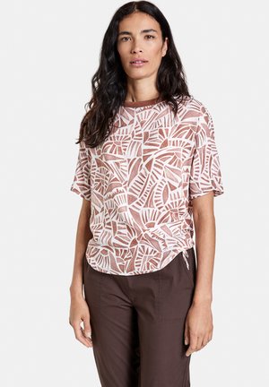 Blouse - braun ecru weiss druck