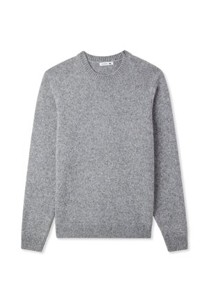 Maglione grigio con collo a giro e maniche lunghe. Realizzato in tessuto lavorato a maglia con polsini e orlo a costine. Taglia XL.