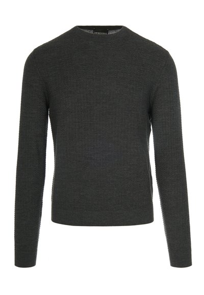 Maglione a maniche lunghe grigio scuro in maglia con un leggero motivo testurizzato e collo a giro.