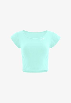 Mintgroene cropped t-shirt gemaakt van zachte stof, met een ronde halslijn, korte mouwen en een klein logo op de borst.