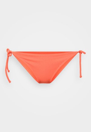 Neonoranžové bikini kalhotky s texturovaným vzorem, s nastavitelnými bočními tkaničkami a nízkým střihem. Hladký materiál.