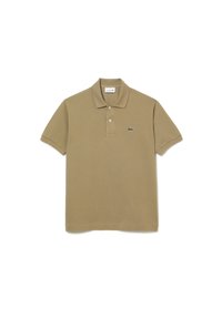 Polo en khaki fabriqué en coton texturé, doté d'une patte de boutonnage à trois boutons et d'un petit logo vert sur la poitrine gauche. Manches courtes.