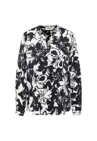 Blusa a maniche lunghe con motivo floreale in bianco e nero, caratterizzata da scollatura a V e vestibilità rilassata, realizzata in tessuto leggero.