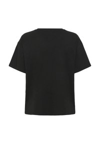 T-shirt di cotone nera con maniche corte, una vestibilità ampia e scollatura rotonda. Il retro è semplice, senza ulteriori motivi o dettagli.