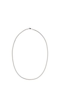 Sølv metal kædethalskæde med en struktureret overflade, der har et rundt leddesign og en fjederlås.