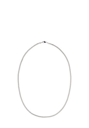 Hopeaketju, jossa on hopeametalinen pinta ja tekstuuri, pyöreälinkki-muotoilu sekä jousimekanismilla varustettu sulkija.