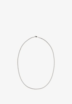 Hopeaketju, jossa on hopeametalinen pinta ja tekstuuri, pyöreälinkki-muotoilu sekä jousimekanismilla varustettu sulkija.