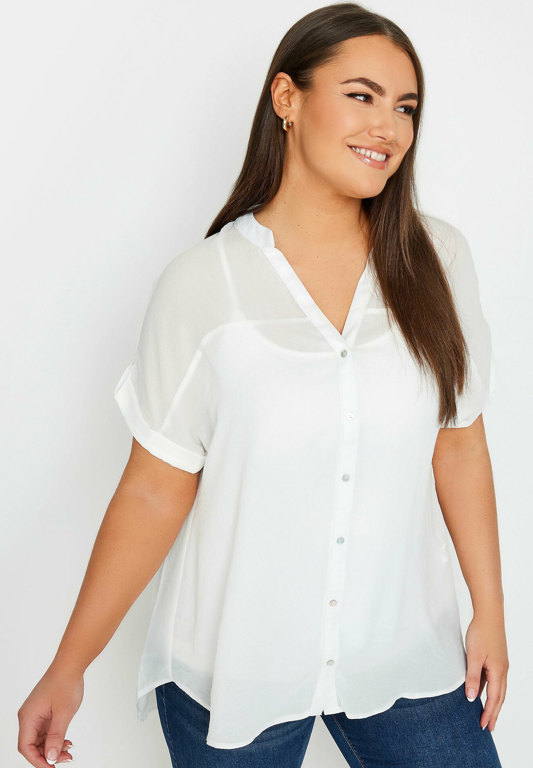 Yours Clothing BUTTON THROUGH SHORT SLEEVE - Blouse - white - Zalando