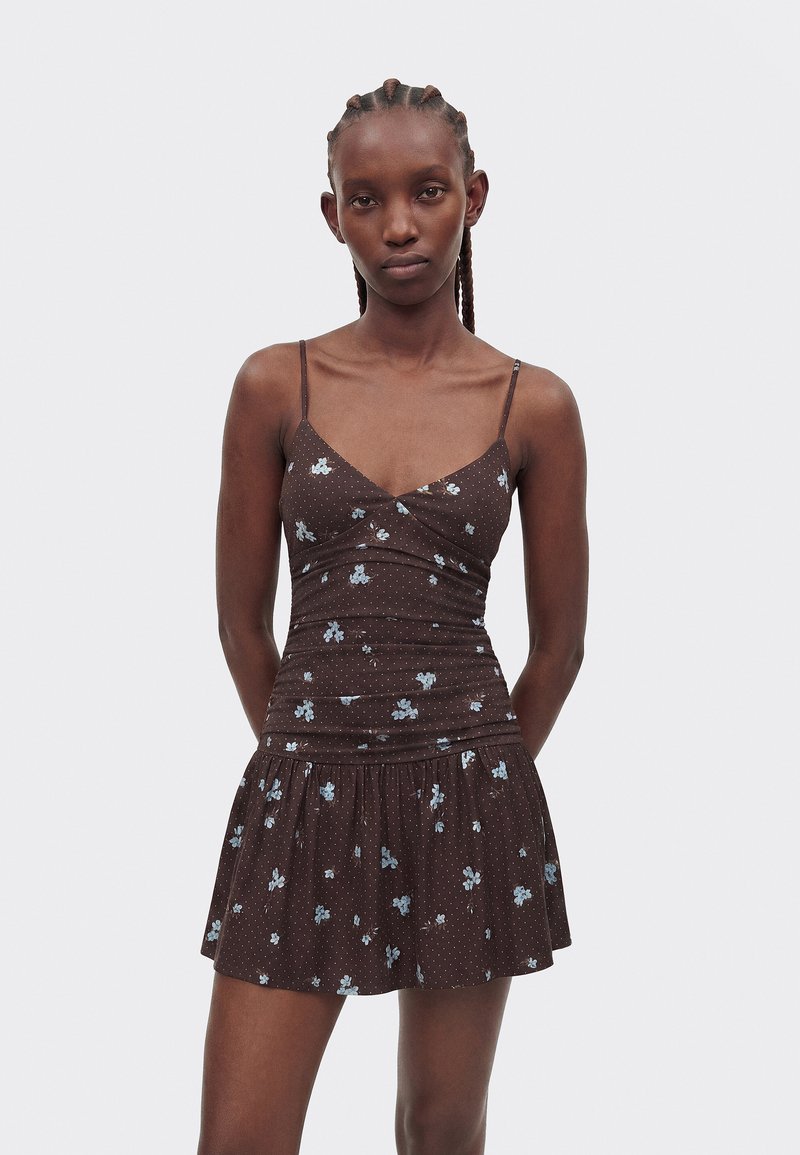 brown dress hollister Co. SLIM CODDY - Jersey Color:Seaport Stripe sleeve mini dress features x-category:03. Dresses Cicinia Little Black Dresses