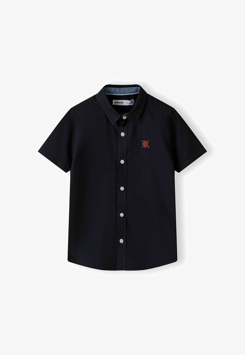 Tamsiai mėlynas trumpomis rankovėmis, mygtukais užsegamas marškinėlis iš medvilnės. Su kontrastine raudona logotipu ant krūtinės ir klasikiniu apykaklės dizainu.