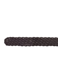 Cinturón trenzado de cuero negro con un diseño flexible y acabado texturizado, con bordes redondeados y una apariencia suave en todo su cuerpo.