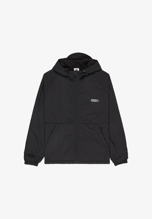 Sort zip-up hættejakke med elastiske manchetter, to forlommer og et lille "Element" logo på brystet.