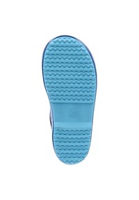 Blauwe rubberen schoenzool met een gestructureerd, zigzag patroon. Toont een maat aanduiding "26" in het midden. Glad afgewerkte randen en een afgeronde vorm.