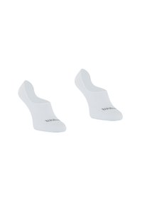 Chaussettes blanches coupées basses avec un dessus texturé et un tissu inférieur lisse. Avec un logo gris sur le côté, conçues pour un port discret.