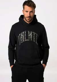 Felpa nera con cappuccio realizzata in tessuto morbido, con un grande logo grigio mimetico "UNLMTD" sulla parte anteriore, dotata di tasca frontale e cappuccio con cordini.