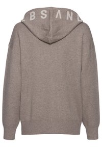 Grauer Hoodie aus weichem Material mit großem Rückendruck, der das Wort "ABSAND" in einem kontrastierenden Beigeton zeigt. Mit einem lässigen Schnitt gestaltet.