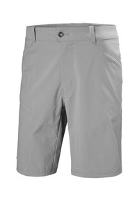 Šedé šortky vyrobené z lehkého materiálu, s knoflíkovým zapínáním, postranní kapsou a plochým předním designem.