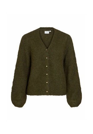 VILA, KNITTED CARDIGAN VIMARLEY V-NECK - Gilet - forest night