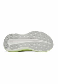 Shoe sole in light gray with a textured pattern, featuring circular grips and a lime green accent along the edge.