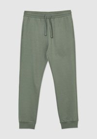 Hellgrüne Jogginghosen aus weichem Stoff, mit einem elastischen Bund und Kordelzug sowie schmal zulaufenden Bündchen an den Knöcheln.