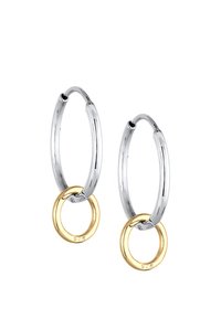 Boucles d'oreilles en argent avec un accent en anneau doré, fabriquées en argent sterling 925, texture lisse, design circulaire et finition polie.
