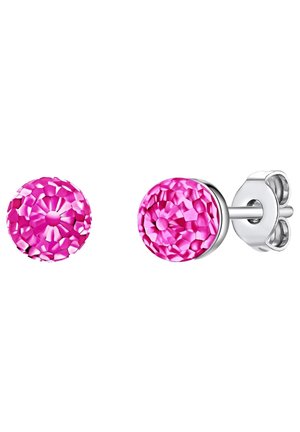 Krožne roza gemstone uhane s facetan površino, v srebrn tonalnosti. Imajo zatično sponko za varno nošenje.