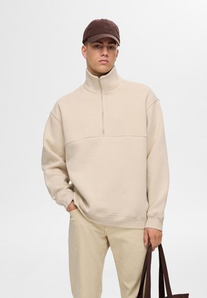 Selected SLHLOOSE BLAKE HIGH NECK ZIP SWEAT - Vesta - oatmeal