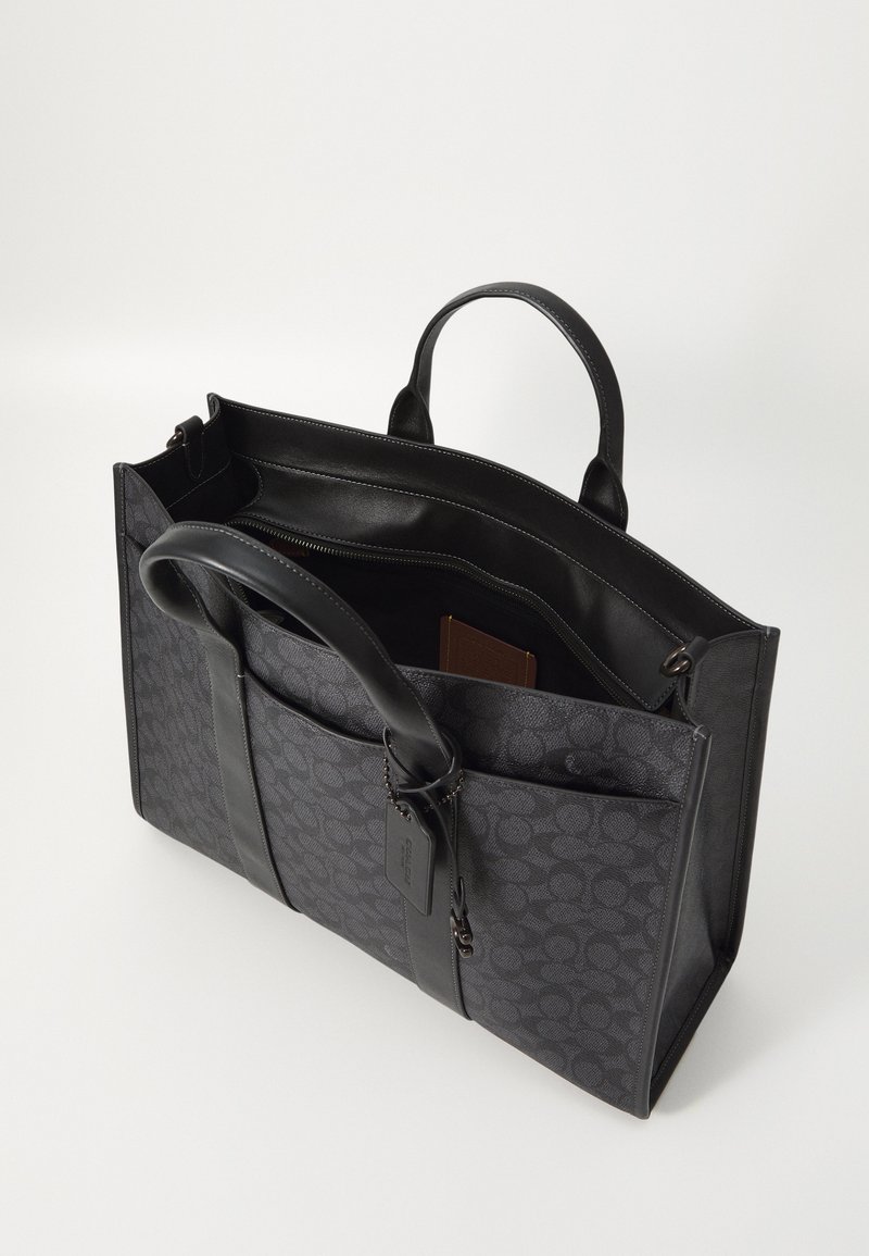 COACH Signature Tote Bag Black Canvas Station Carryall Bag in 