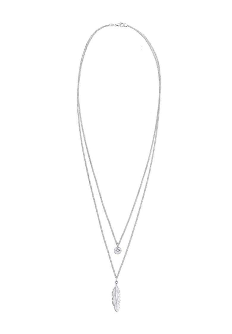 Elli Collana Donna Con Ciondolo Piuma E Cristallo - Doppio Giro In Argento Sterling 925, Leggera Ed Elegante - 2